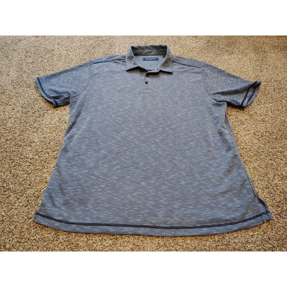 Tommy Bahama Mens XL Blue Micro Stripe Tencel Blend Short Sleeve Polo Shirt